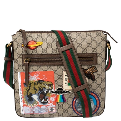 Pre-owned Gucci Beige Gg Supreme And Leather Courrier Messenger Bag