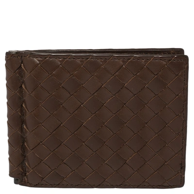 Pre-owned Bottega Veneta Brown Intrecciato Leather Money Clip Bifold Wallet