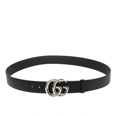 Pre-owned Gucci Black Leather Gg Marmont Buckle Belt 110cm