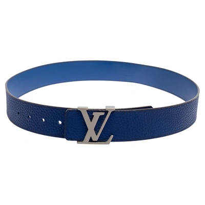 Pre-owned Louis Vuitton Blue Taurillon Leather Lv Initiales Belt 90 Cm