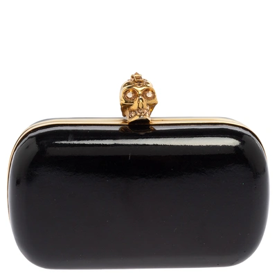 Pre-owned Alexander Mcqueen Black Patent Leather Skull Box Clutch