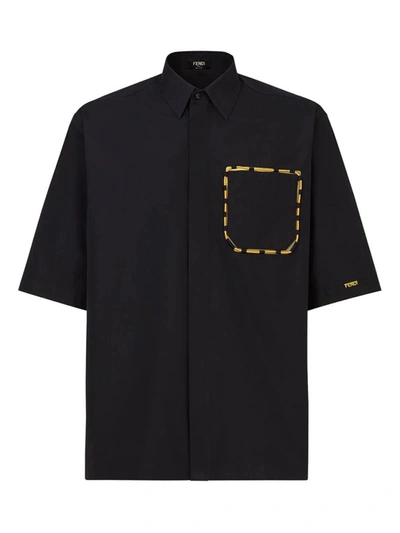 Shop Fendi Short Sleeve Shirt Black And Yellow
