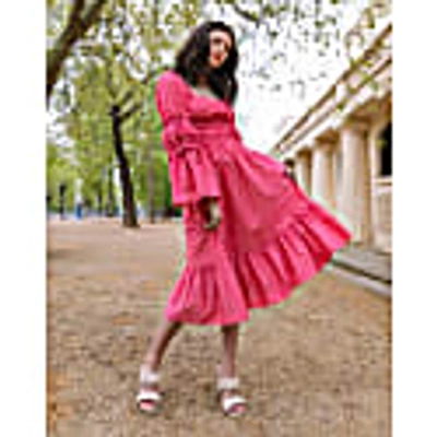 Lavaand The Cara Square Neck Cotton Midi Dress In Watermelon Pink In Midi