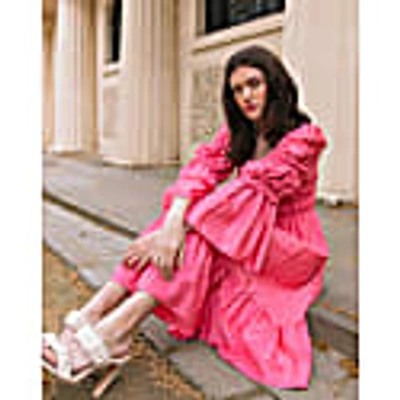 Lavaand The Cara Square Neck Cotton Midi Dress In Watermelon Pink In Midi