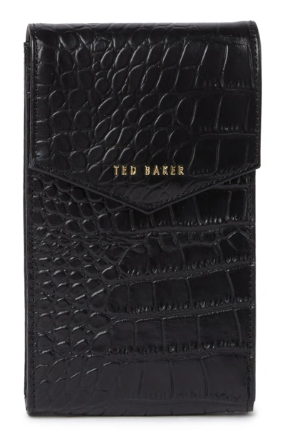 Ted Baker Kaairaa Croc Embossed Leather Phone Pouch In Black