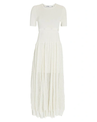 Shop Christopher Esber Knit Mesh Buttoned Maxi Dress In White