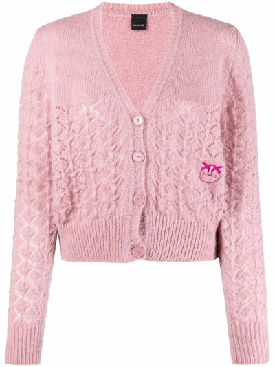 Shop Pinko Logo-embroidered Cardigan In Pink