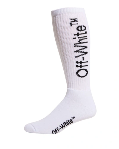 Shop Off-white Men's Mid-length Logo Sport Socks In White Black