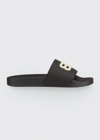 Shop Balenciaga Men's Bb Logo Pool Slide Sandals In 1073 Black/glow