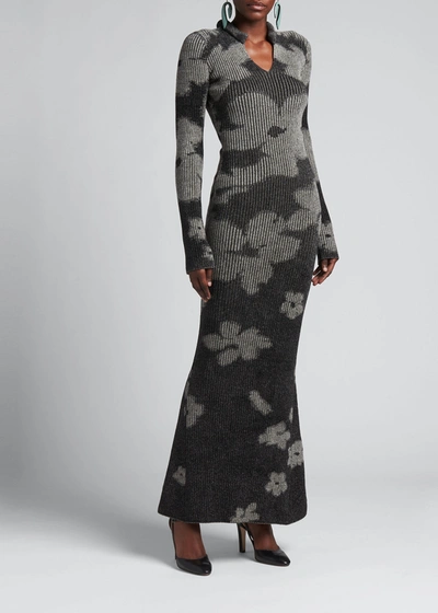 Shop Giorgio Armani Flower-print Ribbed Maxi Dress In Multi