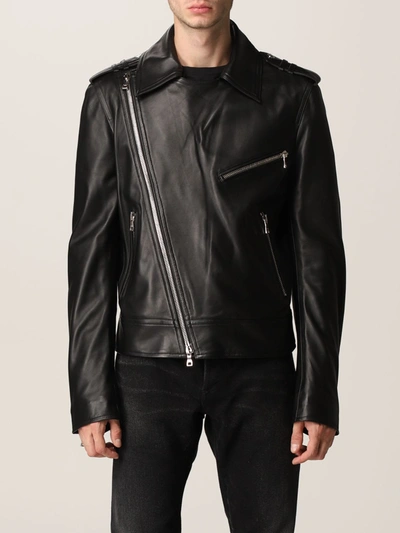 Shop Balmain Jacket  Leather Biker Jacket In Black