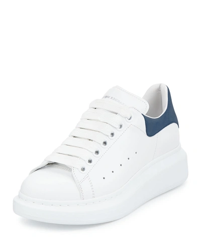 Shop Alexander Mcqueen Leather Lace-up Platform Sneakers In White/paris Blue