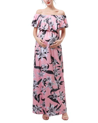 Shop Kimi & Kai Maternity Clara Floral Off-shoulder Maxi Dress In Multicolored