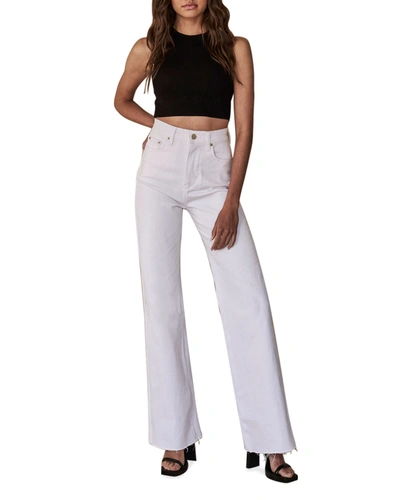 Shop Midheaven Denim Billie Wide-leg Frayed-hem Jeans In White
