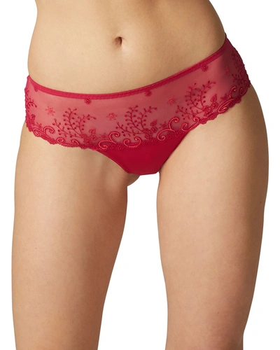 Shop Simone Perele Delice Floral-embroidered Boyshorts In Cranberry