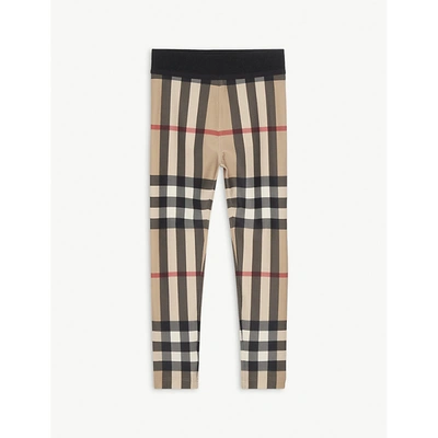 Shop Burberry Girls Archive Beige Kids Gina Checked Stretch-woven Leggings 3-14 Years