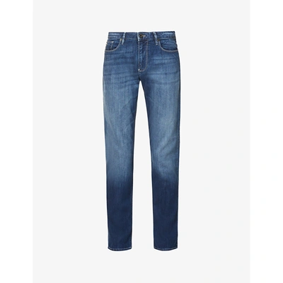 Shop Emporio Armani J06 Regular-fit Faded Stretch-denim Jeans