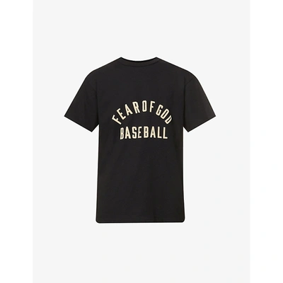Shop Fear Of God Mens Black Baseball Brand-print Cotton-jersey T-shirt L