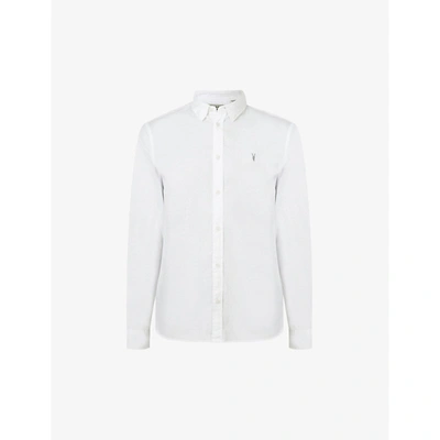 Shop Allsaints Men's White Hawthorne Slim-fit Stretch-cotton Shirt