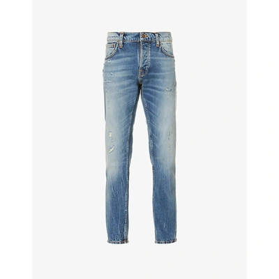 Shop Nudie Jeans Mens Worn Blues Grim Tim Tapered Slim-fit Stretch-denim Jeans 32/30