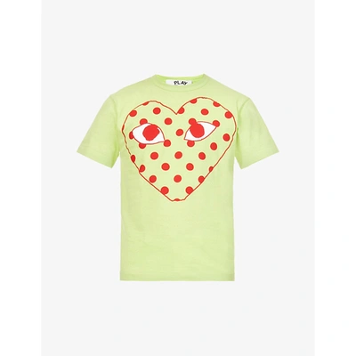 Shop Comme Des Garçons Play Comme Des Garcons Play Men's Green Heart And Polka-dot Print Cotton-jersey T-shirt