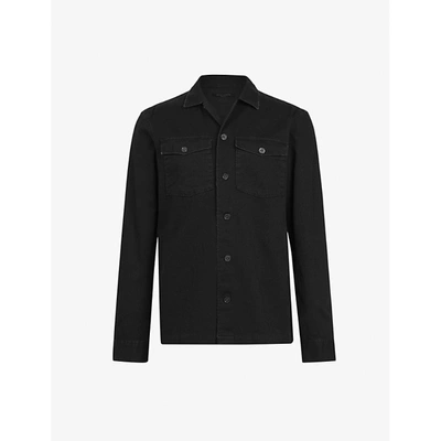 Shop Allsaints Men's Black Spotter Slim-fit Cotton-twill Shirt