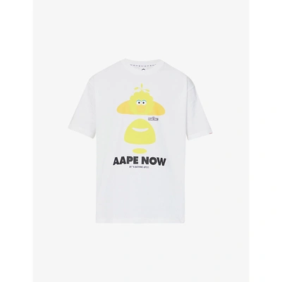 Shop Aape Mens White X Sesame Street Graphic-print Cotton-jersey T-shirt M