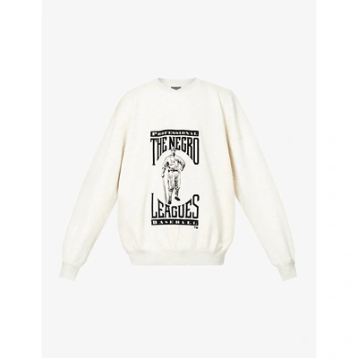 Shop Fear Of God Mens Cream Heather Negro Leagues Text-print Cotton-jersey Sweatshirt S