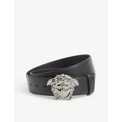 Shop Versace Medusa-buckle Leather Belt In Black/silver
