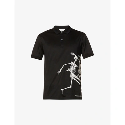 Shop Alexander Mcqueen Mens Black Mix Skeleton Slim-fit Cotton Polo Shirt Xl