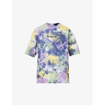 Shop Aape Mens Purple Logo-print Tie-dye Cotton-jersey T-shirt M