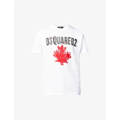 Shop Dsquared2 Mens White Canada Leaf Brand-print Cotton-jersey T-shirt Xs