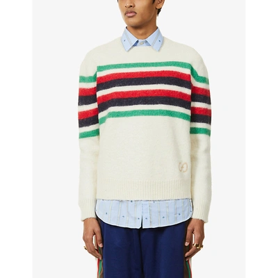 Shop Gucci Mens Ivory Mc Web-stripe Crewneck Wool And Alpaca-blend Jumper S