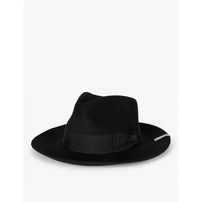 Shop Prevu Mens Black Logo-branded Curved Wool Fedora Hat S