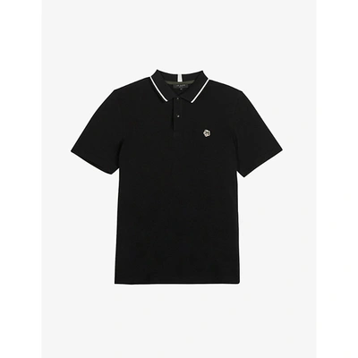 Ted Baker Camdn Floral-embroidered Cotton Polo Shirt In Black | ModeSens