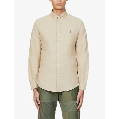 Shop Polo Ralph Lauren Pony-embroidered Slim-fit Garment-dyed Cotton Oxford Shirt In Surrey Tan