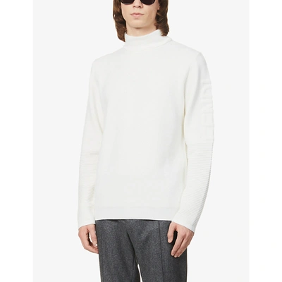 Shop Fendi Funnel-neck Branded-sleeves Wool Jumper In White
