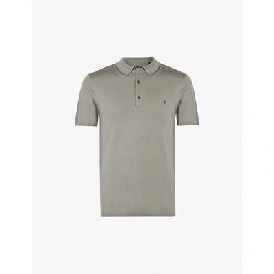 Shop Allsaints Mens Calke Green Mode Slim-fit Merino-wool Polo Shirt Xs