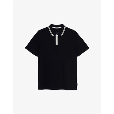 Shop Ted Baker Mens Navy Twitwoo Stripe-collar Cotton-piqué Polo Shirt 44