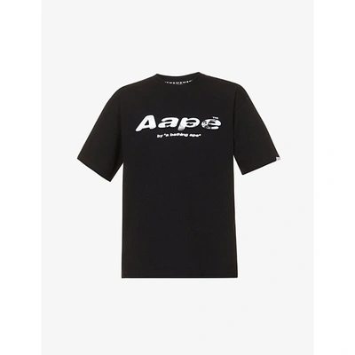 Shop Aape Mens Black Logo-print Relaxed-fit Cotton-jersey T-shirt M