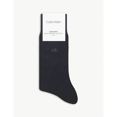 Shop Calvin Klein Men's Navy Logo-embroidered Cotton-blend Socks Pack Of Two