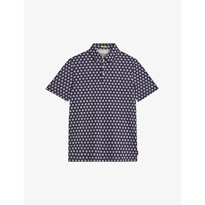 Shop Ted Baker Mens Navy Edaname Geometric-print Cotton-jersey T-shirt 40