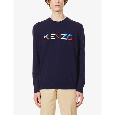 Shop Kenzo Brand-embroidered Crewneck Cotton-knit Jumper