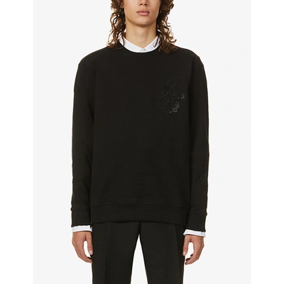 Shop Fendi Mens Black Strass-embellished Cotton-jersey Sweatshirt L