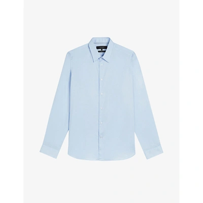 Shop Ted Baker Napless Slim-fit Cotton Shirt In Lt-blue