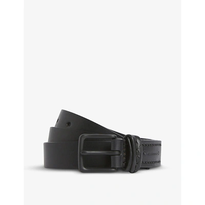 Shop Allsaints Mens Black Thorn Branded Leather Belt 30