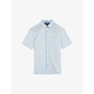 Shop Ted Baker Mens Lt-blue Civiche Short-sleeve Linen And Cotton-blend Shirt 36