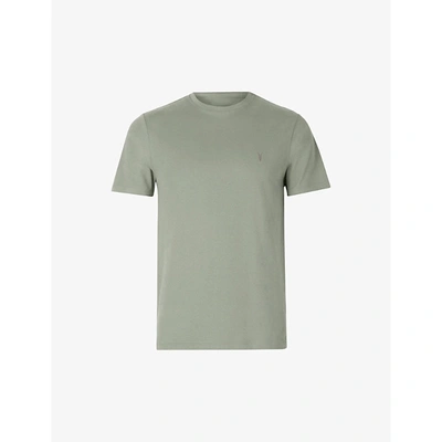 Shop Allsaints Mens Agave Green Brace Tonic Crewneck Brushed-cotton T-shirt S