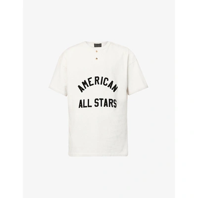 Shop Fear Of God Mens Vintage Concrete White All-star Brand-print Cotton-jersey Henley T-shirt M