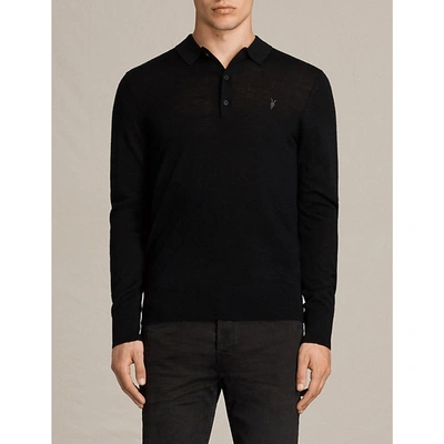 Shop Allsaints Men's Black Mode Slim-fit Wool Polo Shirt